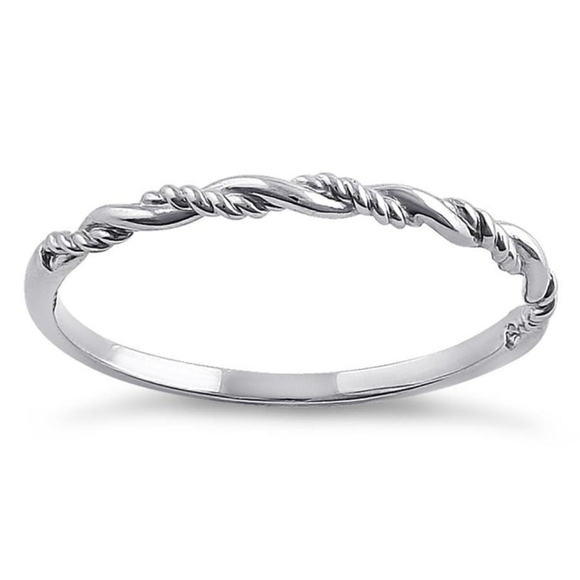 - Solid 14K White Gold Simple Twist Ring - Picture 3 of 4